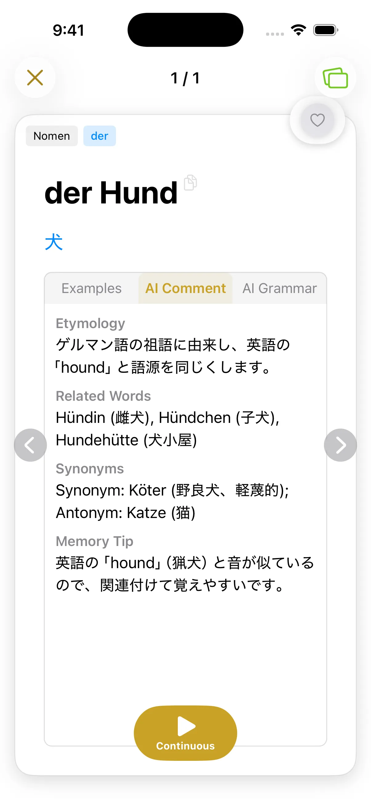 Detalle de palabra - Comentario IA